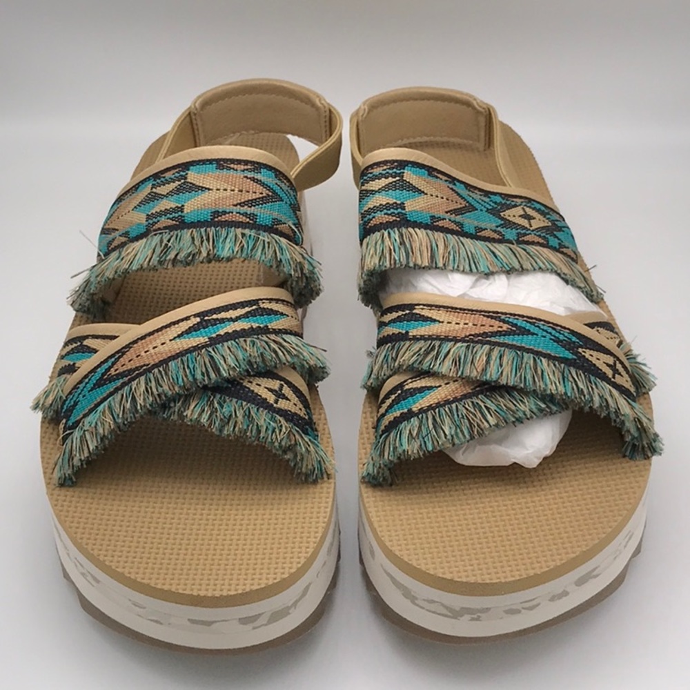 TEVA FLATFORM PLATFORM CERES DOUBLE DIAMOND TEAL BLUE NATURAL NUDE 8 US